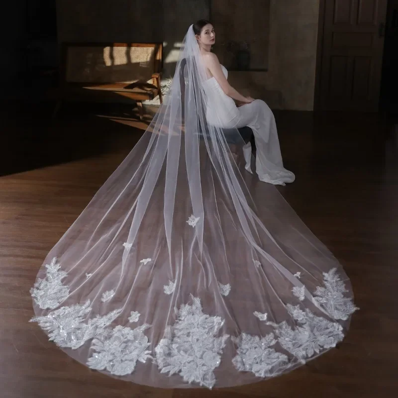 Lace Flash Bridal Veil Single 3-meter Long Tail Veil