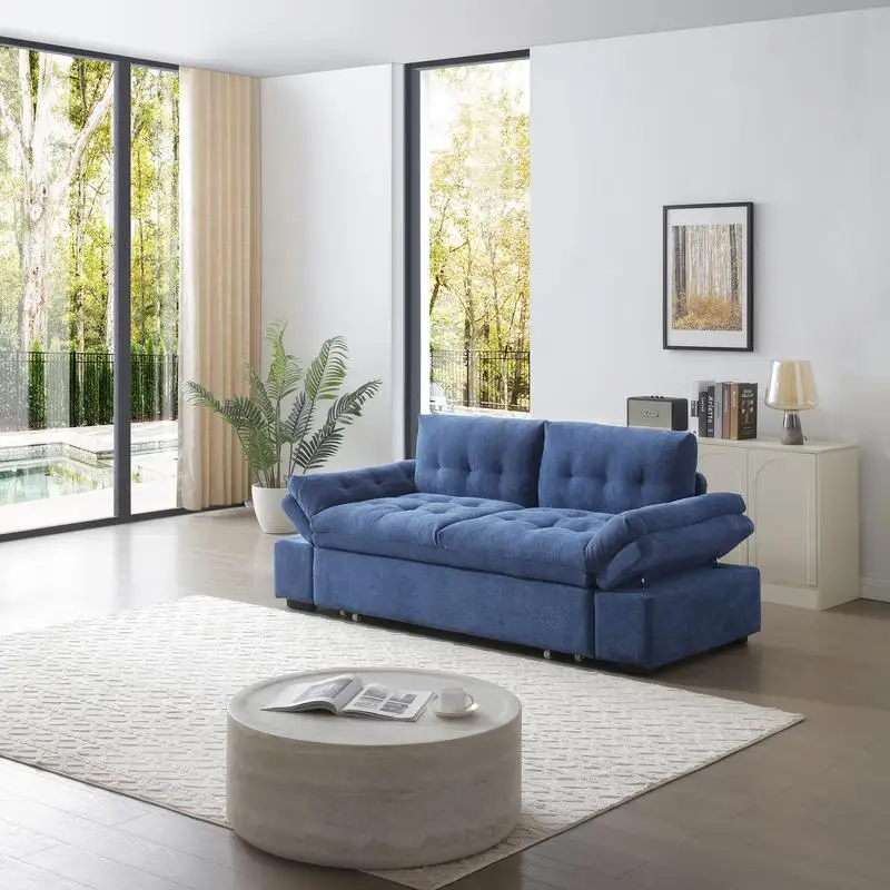 Sofá cama extraíble 3 en 1 con chaise de peluche: sofá cama convertible para sala de estar, disponible en azul y 2 más colores
