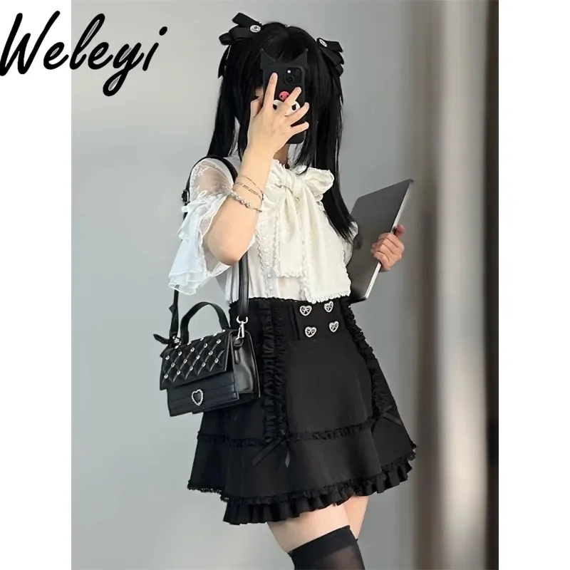 

Mine Series Mass-produced Black Skirt for Women 2024 New Original Japanese Style High Waist Thin Bow Super Short Skirt Culottes