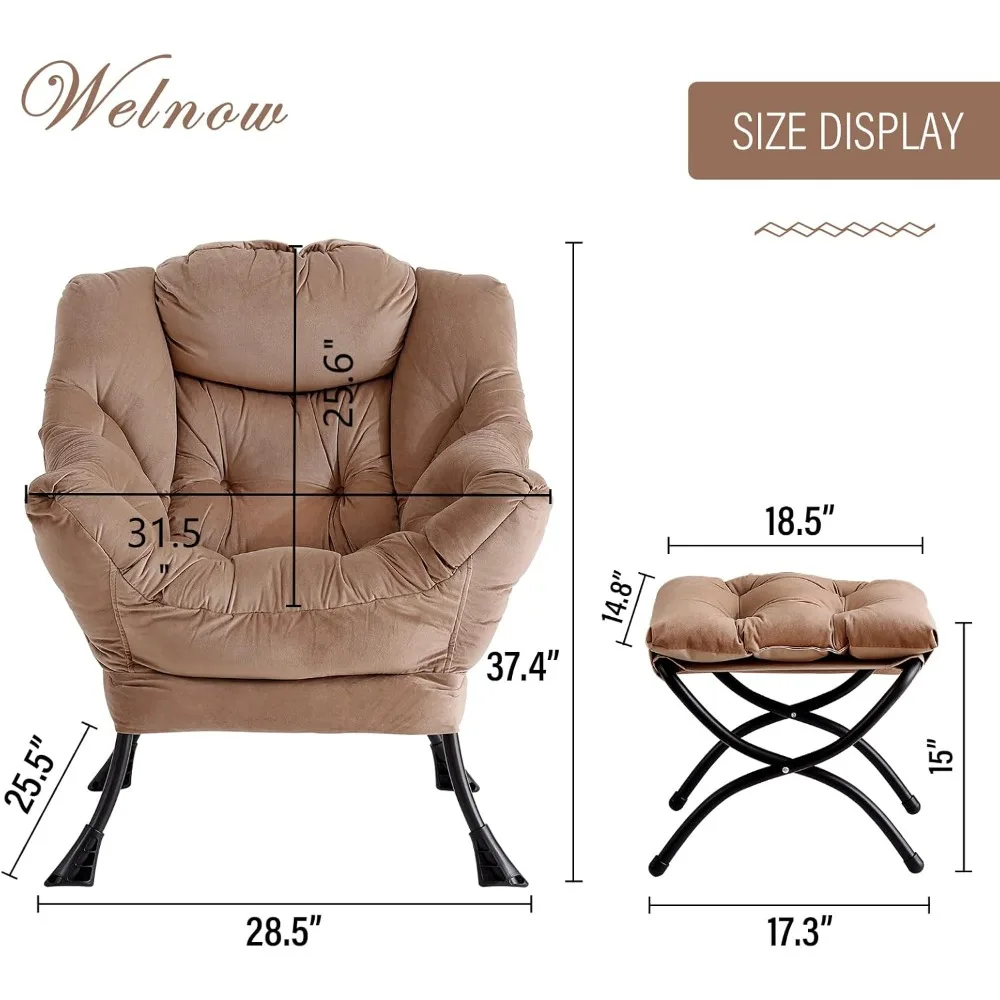 كرسي Welnow Lazy مع مسند، كرسي صالة حديث مع مساند للذراعين وجيب جانبي، طقم كراسي أريكة ترفيهية، شاي القراءة