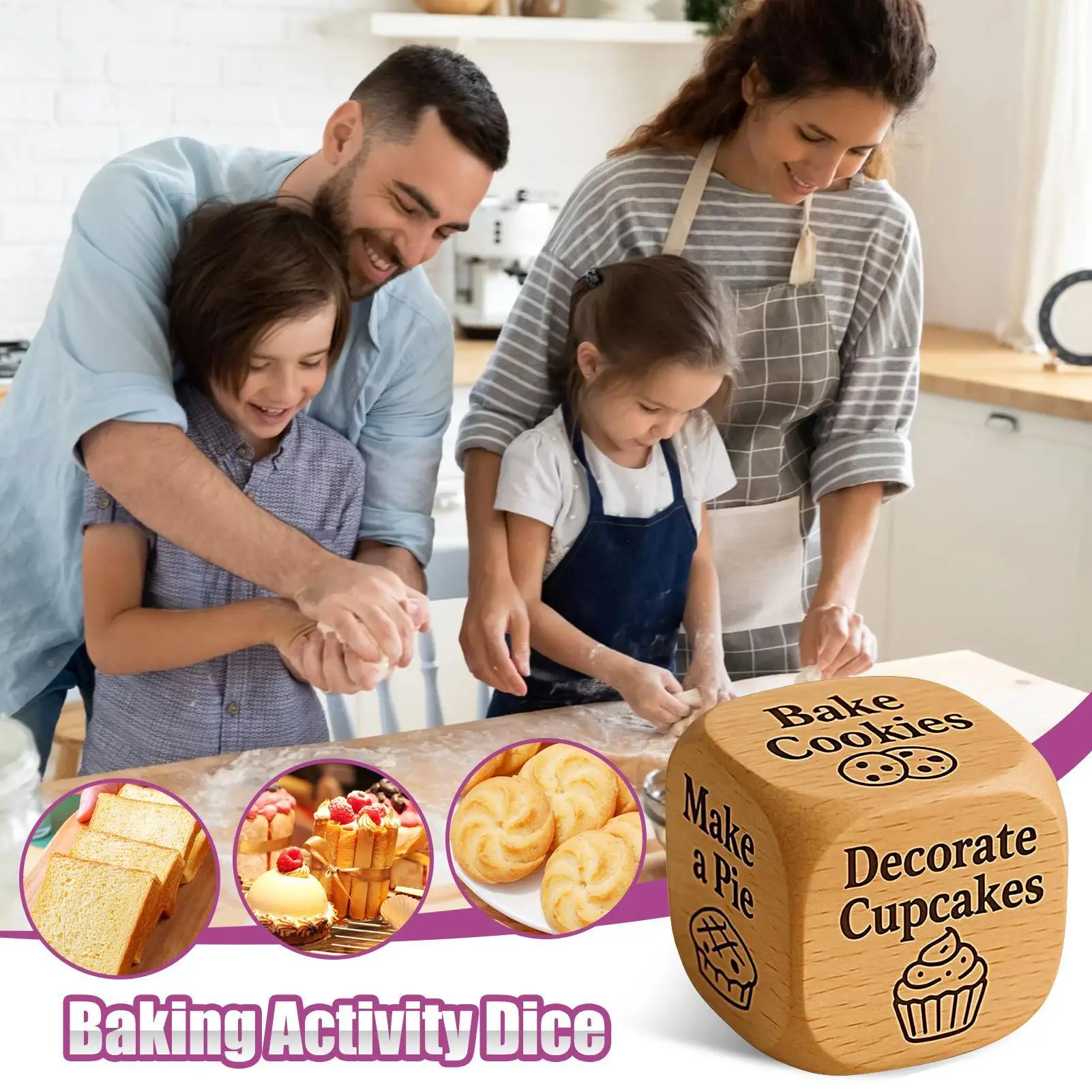 نرد نشاط الخبز لعبة خشبية الدعامة 6-الوجهين صانع القرار مضحك الخبز النرد للحزب مخبز الأسرة جمع تاريخ الليل