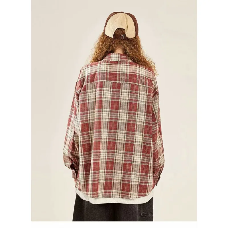 Ropa de trabajo de manga larga, ropa Popular coreana, camisa a cuadros Traf American High Street, camisas de marca de moda, estilo de diseñador Retro