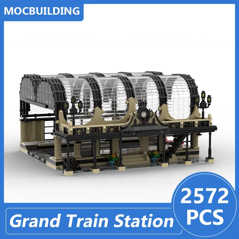 Grand Train Station Model Moc Building Blocks Diy Assemble Bricks Transportation Architecture Display Xmas Toys Gifts 2572PCS