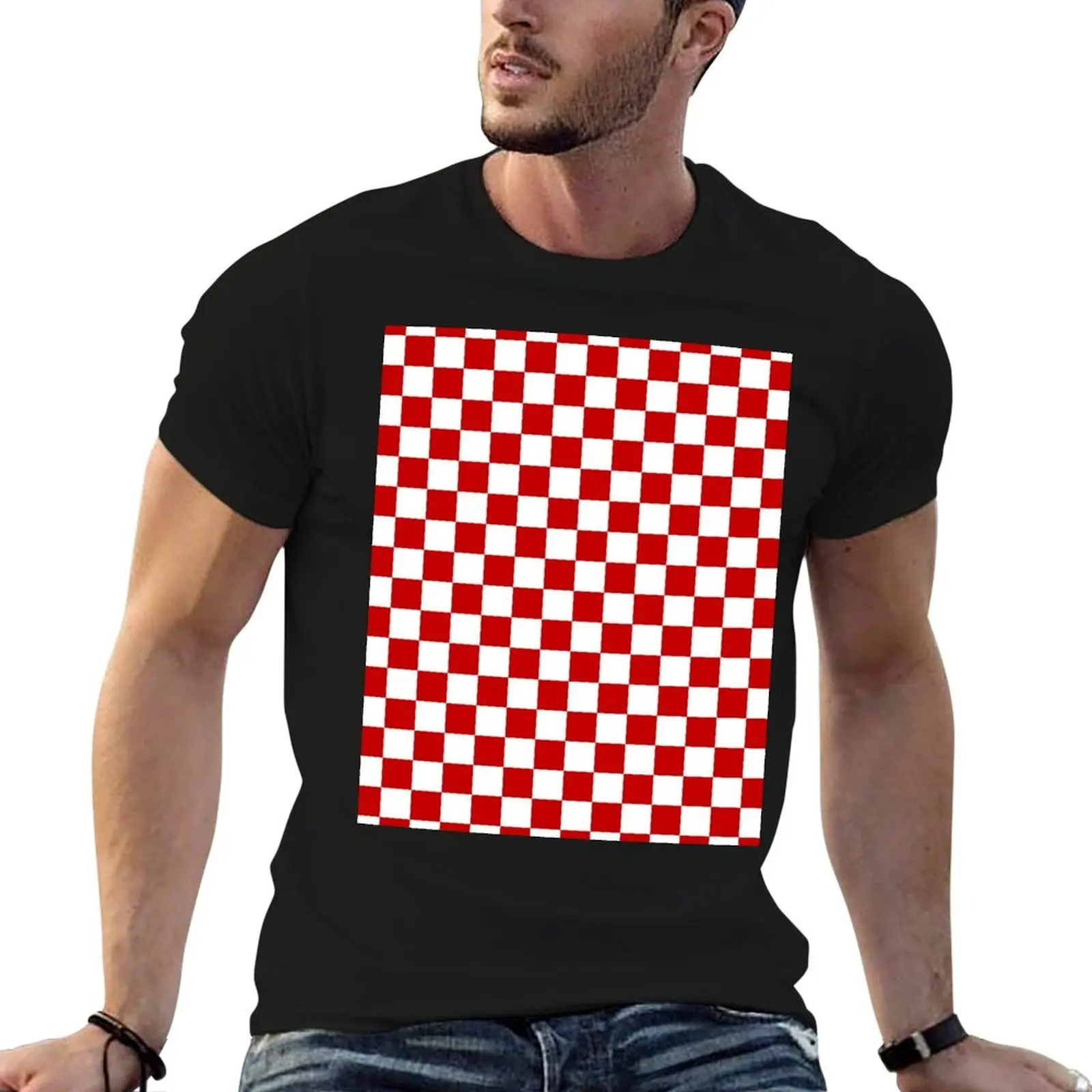 

Cherry Red And White Checkerboard Pattern T-Shirt aesthetic clothes boys whites shirts graphic tee men t shirts