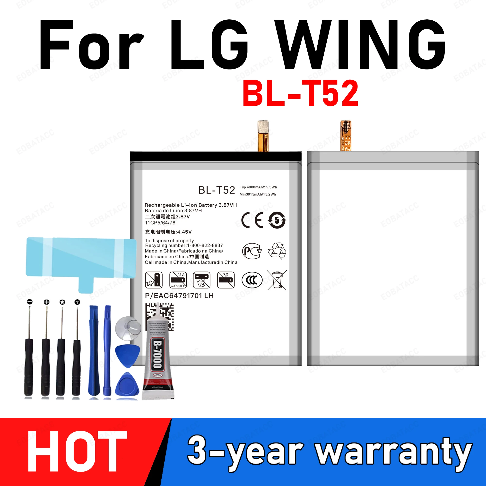 

100% Original Capacity BL-T52 T52 Battery For LG WING 5G LMF100N LM-F100N LM-F100V LM-F100 BL-T52 Mobile Phone Batteries+Tools