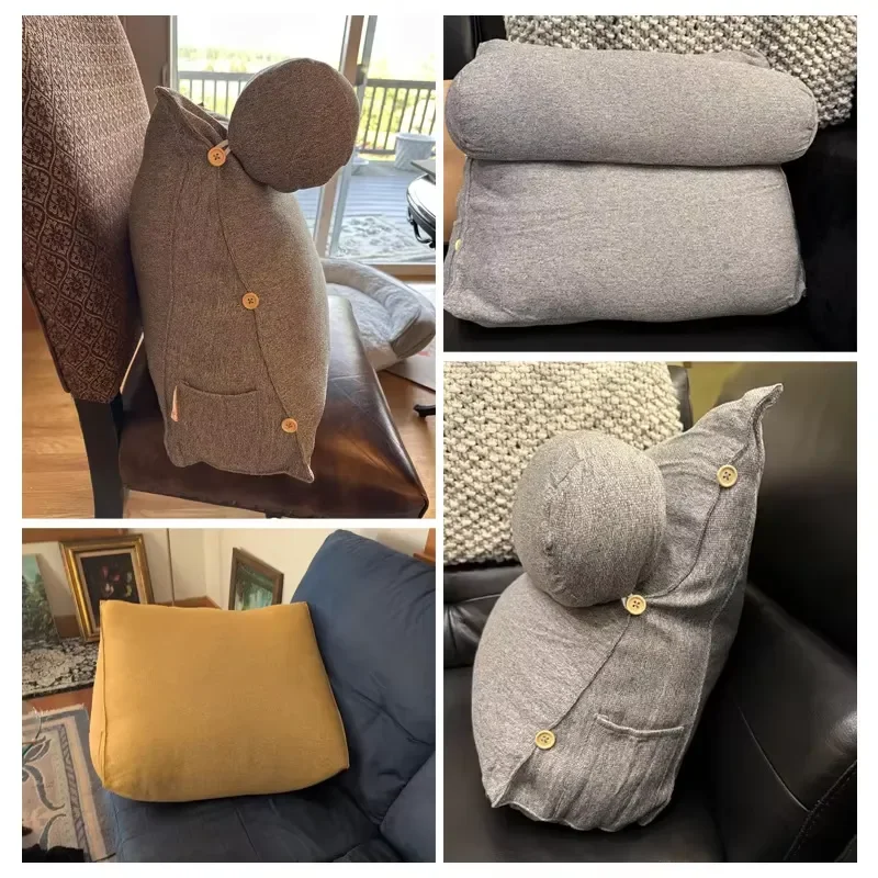 Soft Linen Wedge Back Support Pillow with Adjustable Waist Reading Cushion for Bed Sofa Headboard Includes Storage Bag