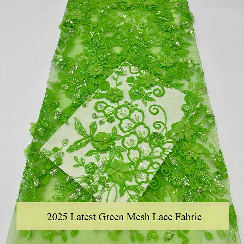 

Green mesh lace fabric, African Nigerian sequin embroidery fabric, French wedding dress sewing fabric, high-quality