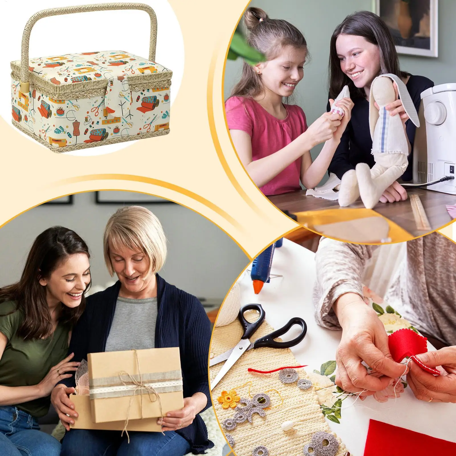 

Корзина-органайзер для шитья со съемным лотком, корзина для хранения, набор для шитья, корзина-органайзер для хранения ниток, игл для квилтинга, вязания крючком