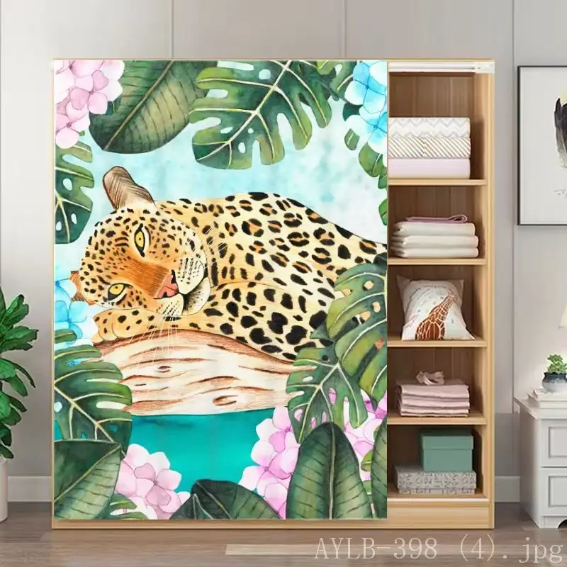 VIKAMA Wildlife Jungle Noren Door Curtain Leopard Floral Art Wardrobe Privacy Shield Divider Bedroom Partition Drape