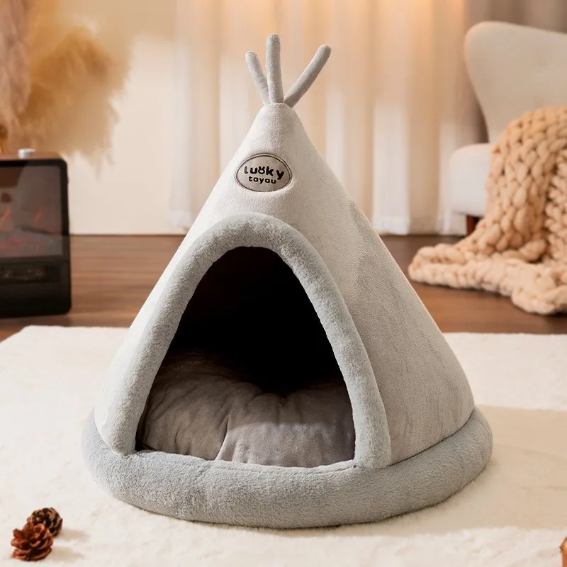 Cat House Semi-Closed Pet Bed Washable Pet Supplies Kitten Bed Dog House Cat Kennel Warm Puppy House Cat Tent Cat Beds