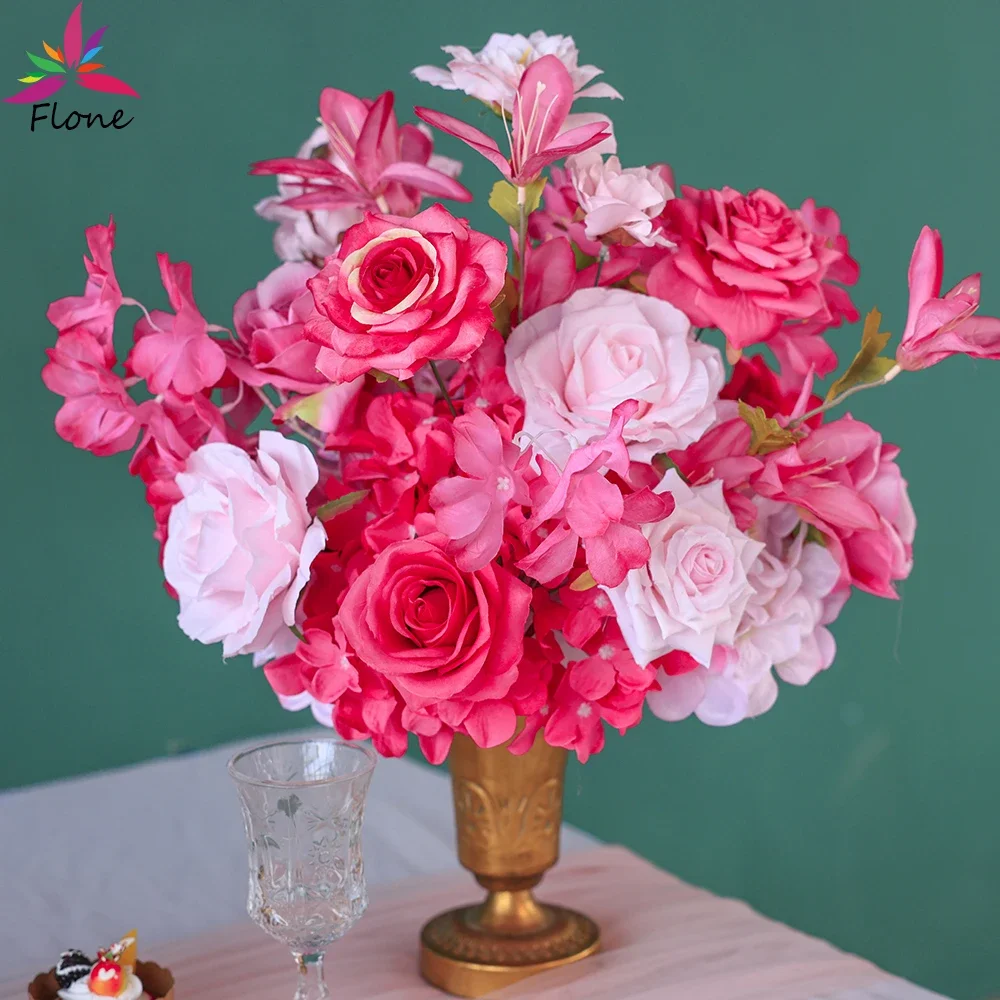 Artificial Flowers Ball Mariage Wedding Decoration Peach Red Rose Centerpiece Decoration Flowers Mariage Table Et Salle HY2415