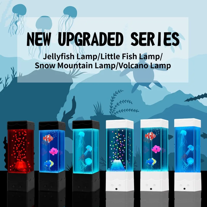 LED Aquarium Night Light Jellyfish Snow Mountain Fish Lamp Remote Control Color Changing Desktop Decoration Kids Birthday Gift