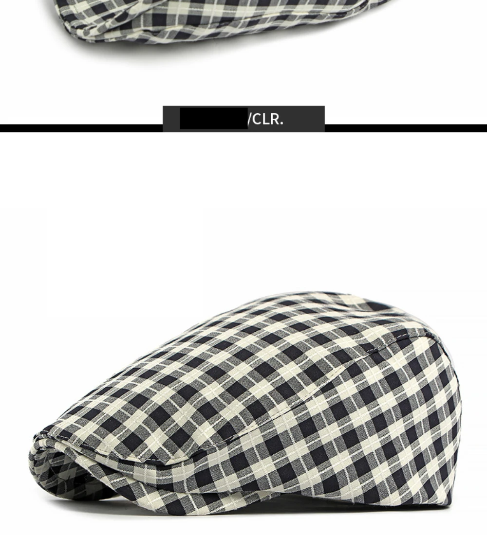 HT5076 Baskenmützen für Herren und Damen, Künstler- und Malermütze, Verstellbare Ivy-Flatcap, 2026 Neue Frühling-Sommer Karierte Baskenmütze – Detail 12