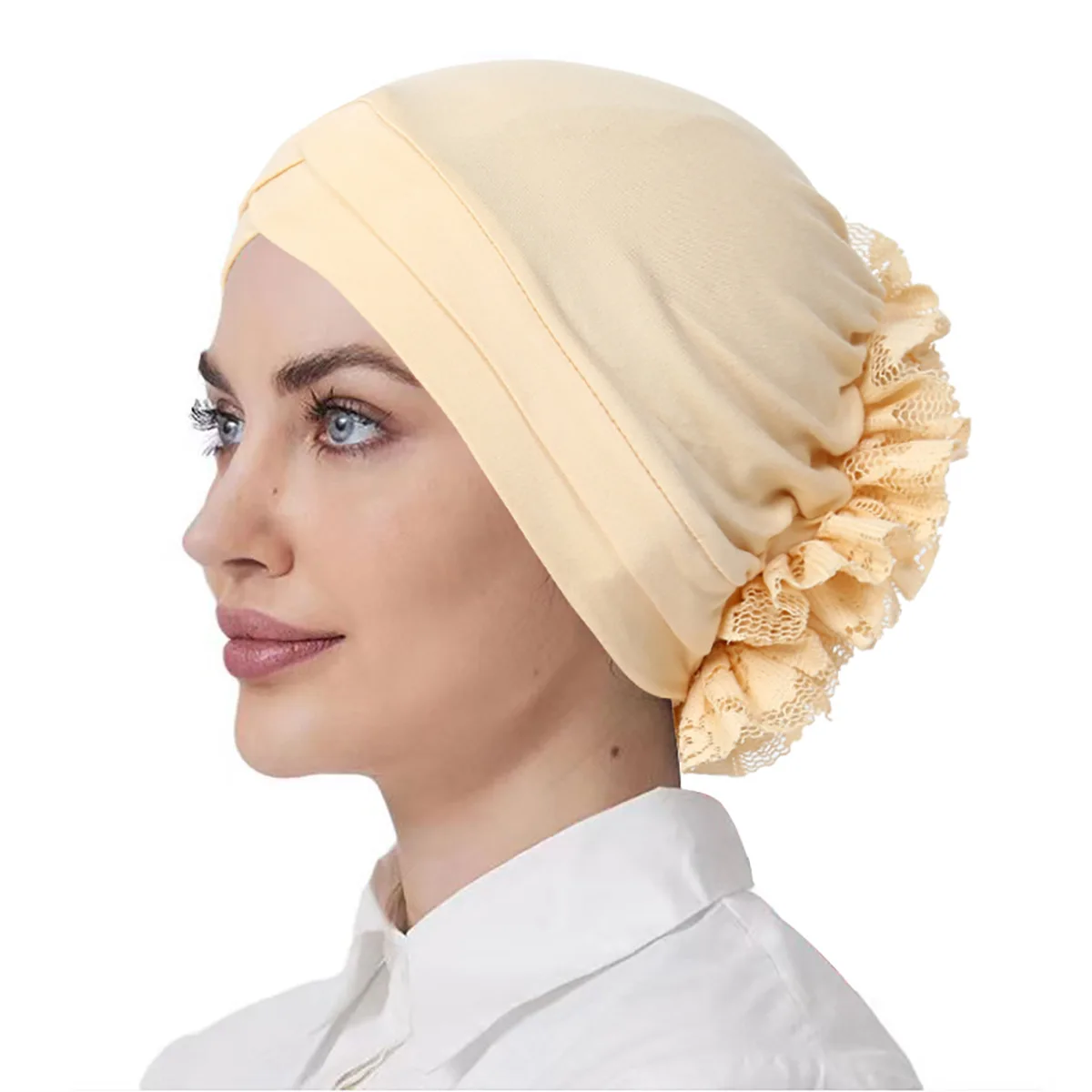 Bufanda interior de flores para Mujer musulmana, gorro de quimio, Hijab cruzado para la frente, pañuelo para la cabeza para pérdida de cabello, 2024