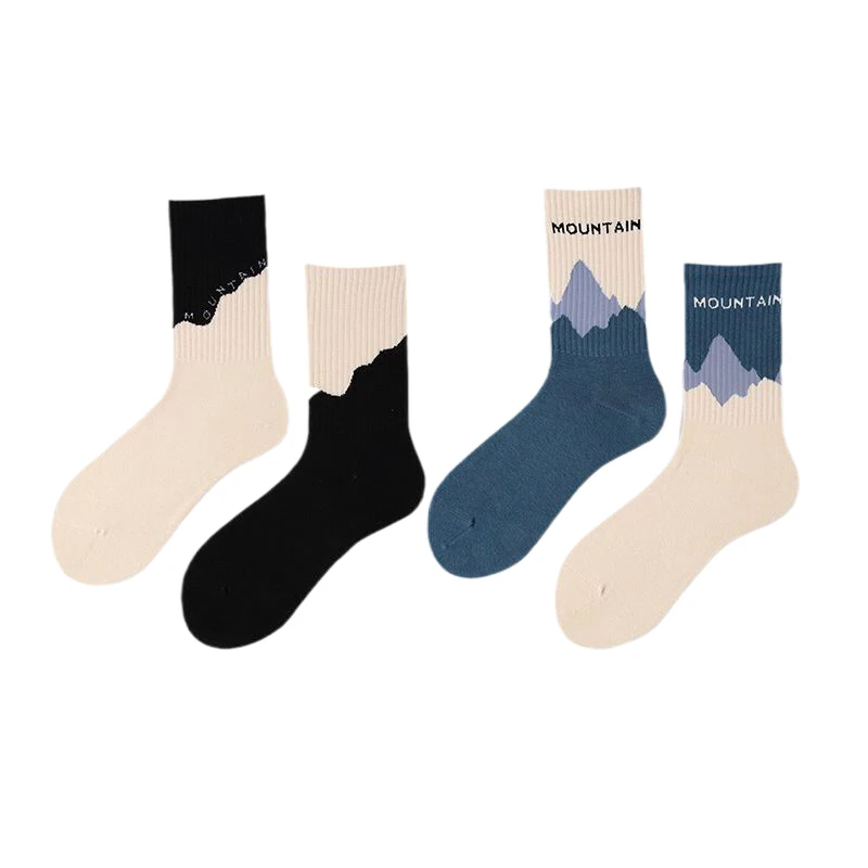 Style Men Socks Asymmetrical Pattern Street Hip Hop Skateboard Man Cotton Sock Breathable