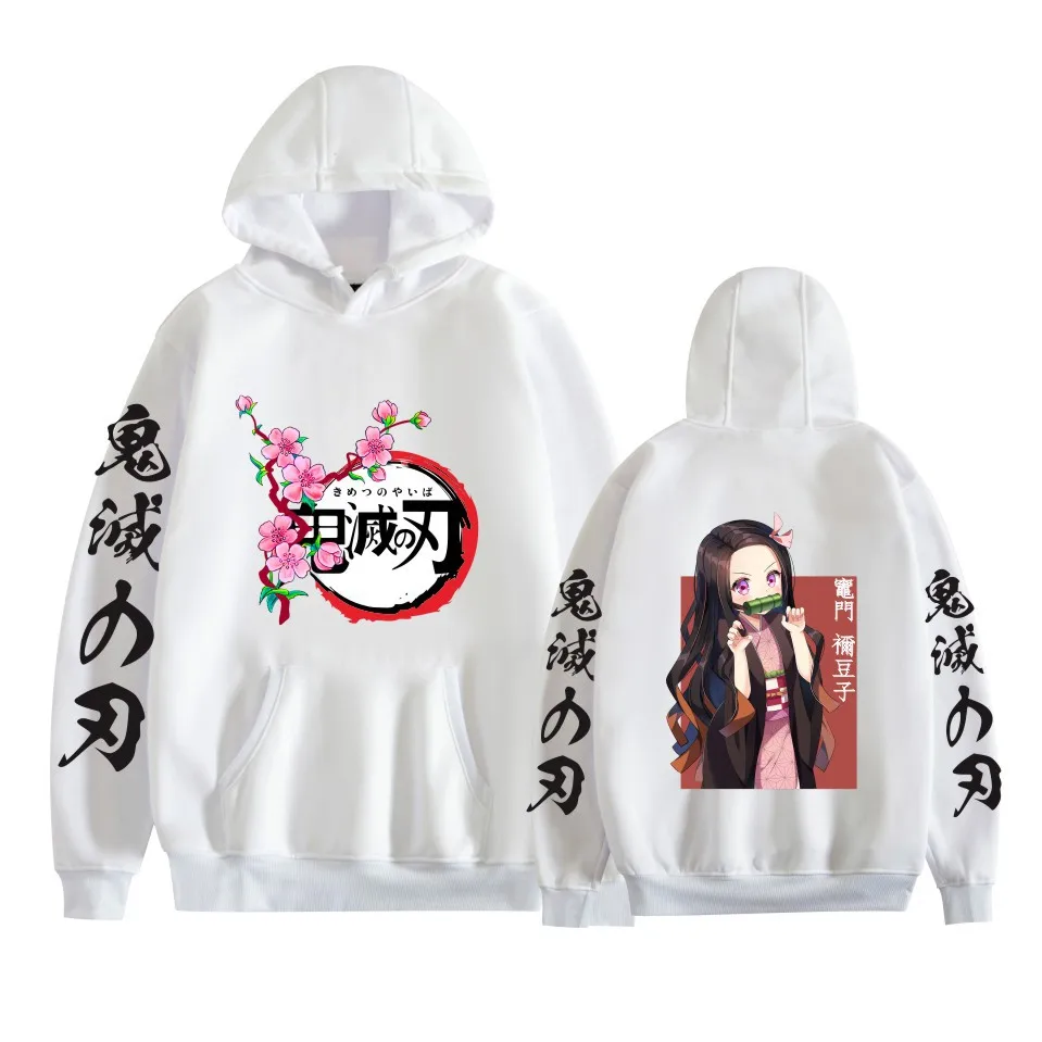 Anime Demon Slayer Nezuko Printed Adult Men's Plus Velvet Hooded Sweatshirt Couple Style Autumn and Winter Long Sleeve Pullover