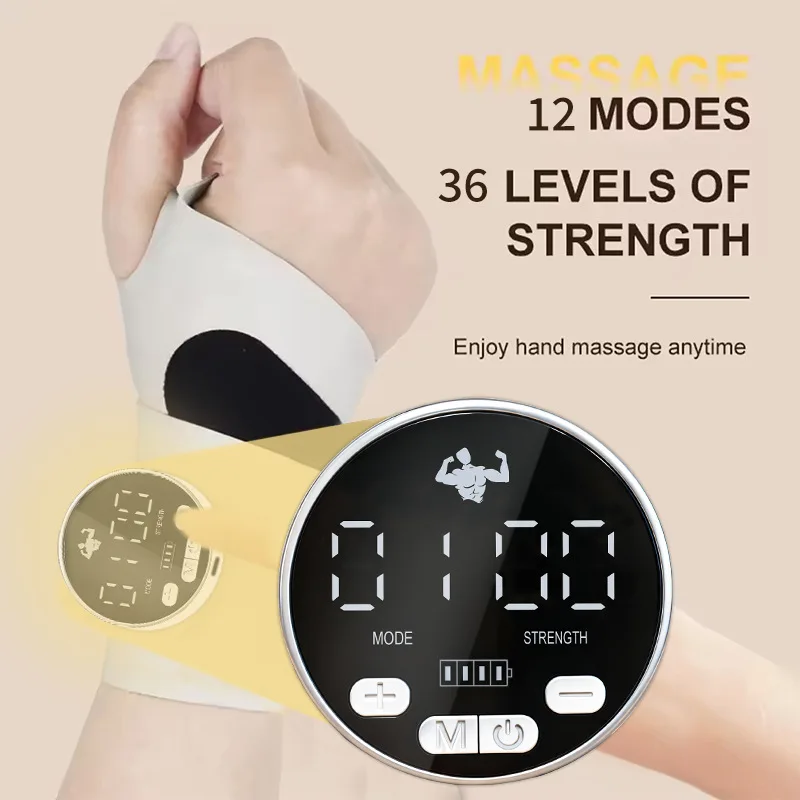

12 Levels 36 Modes EMS Electric Hand Wrist Massage Brace Vibration Wristband Masajeador Machine Tunnel Fatigue Relief Belt