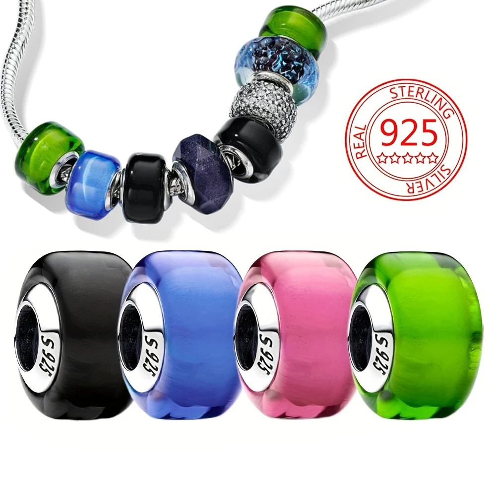 925 Sterling Silver Four Colors Mini Murano Glass Charm Charms Fits Bracelet Fit Original Charm Women's Jewelry Gift