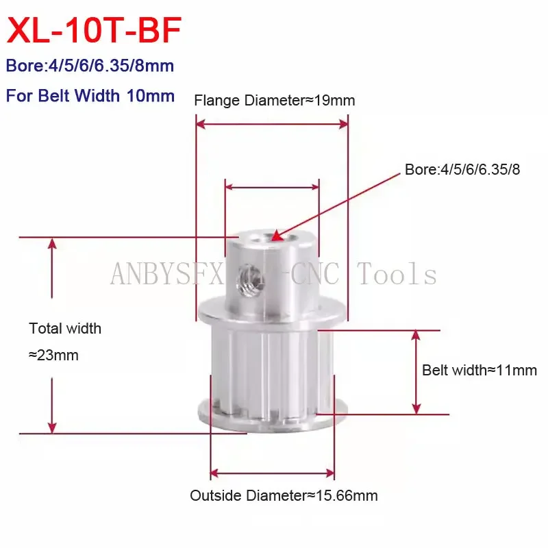 XL 10Teeth Synchronizing Pulley Bore 4/5/6/6.35/8mm Pitch 5.08mm BF type 10T Alumium Timing Wheel For Width 10mm 3D Printer Part