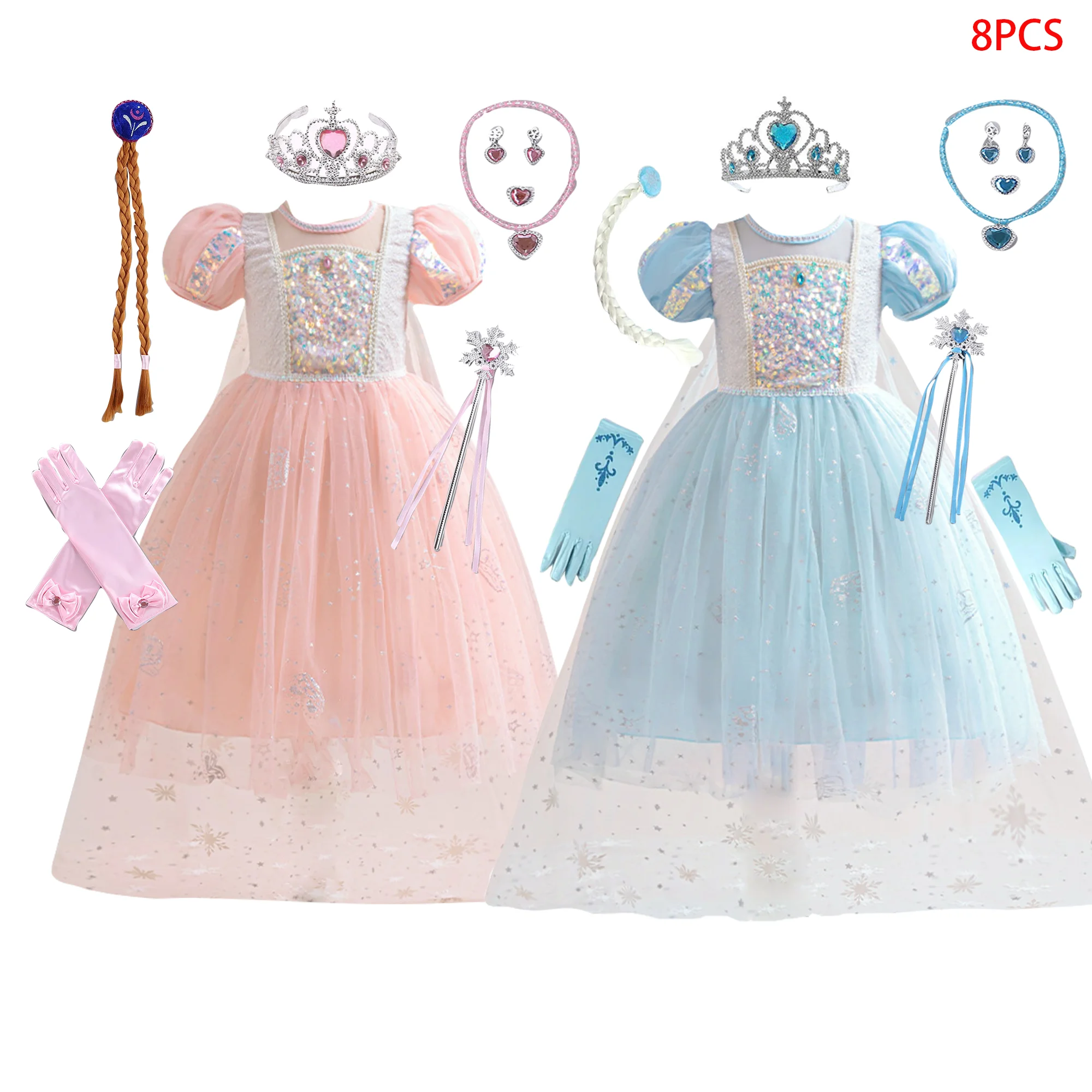 Young Girls Sequin Frozen Elsa Princess Dresses Kids Sleeping Beauty Party Gown With Cape Girl Sets Cosplay Clothes Children Wea