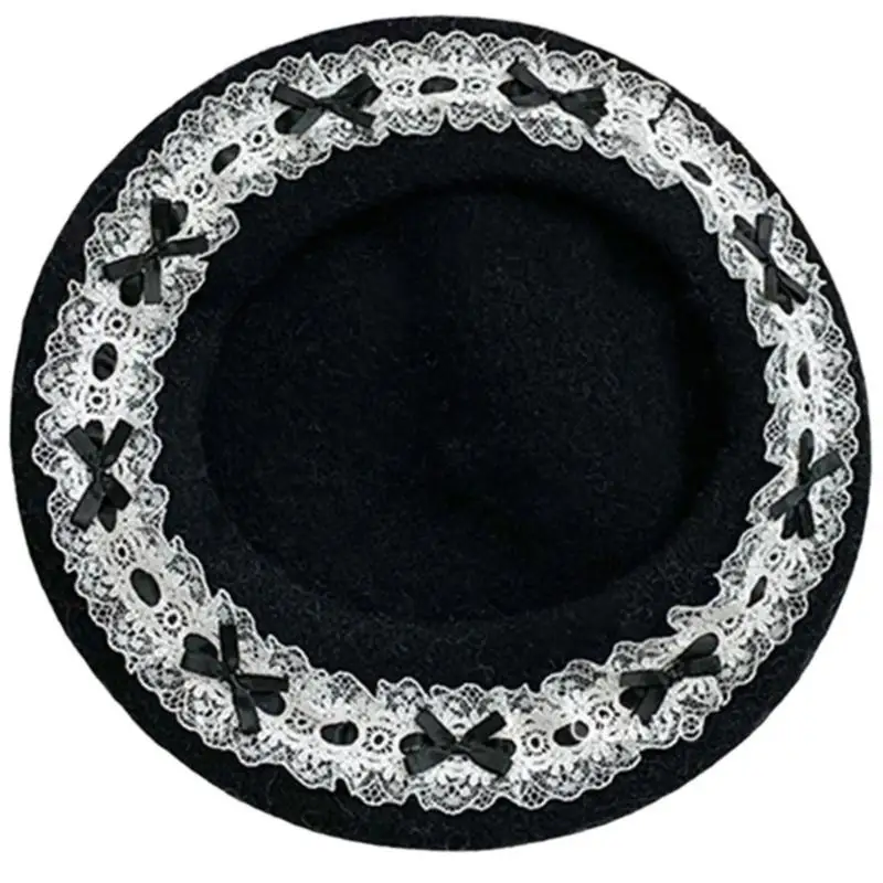 652f-lace-bows-cabbie-hat-for-women-hat-dark-lace-vintage-cabbie-caps-unisex-headwear-autumn-winter-hat-for-daily-wear
