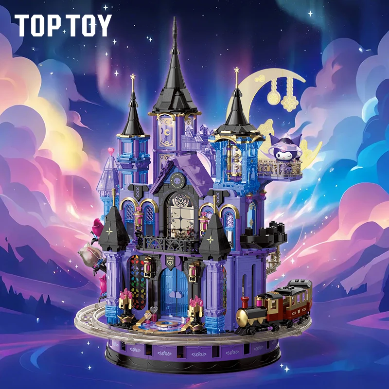 Toptoy New Sanrio Family Kuromi Purple Crystal Castle Set Anime Kuromi Assembling Toy Kuromi Desktop Ornaments Toy For Girl Gift