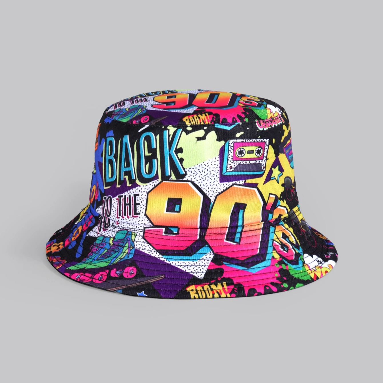 Unisex Mode Retro 90er 80er Jahre Muster Wendbarer Fischerhut, Vintage Streetwear Lässiger Fischerhut für Musikfestivals