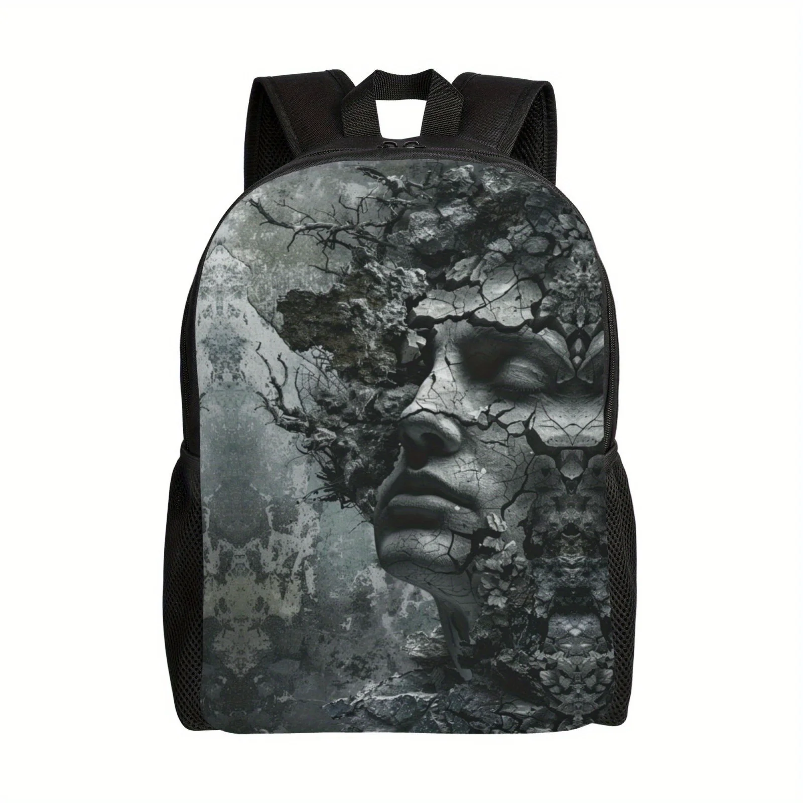 Statue print fashionable lightweight backpack, side expandable mesh bag, unisex casual bag