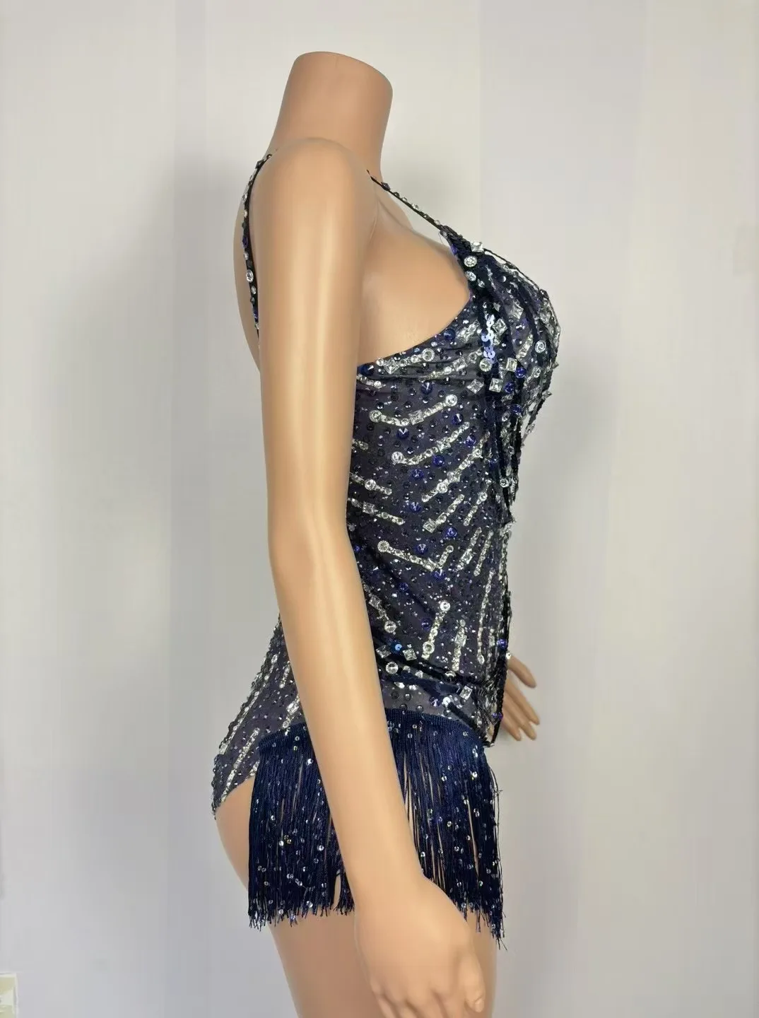 Sparkly Rhinestones Tassel Sexy Bodysuit Women Birthday Party Bar Dj Singer Dancer Costume Stage Performance Photoshoot Leotard