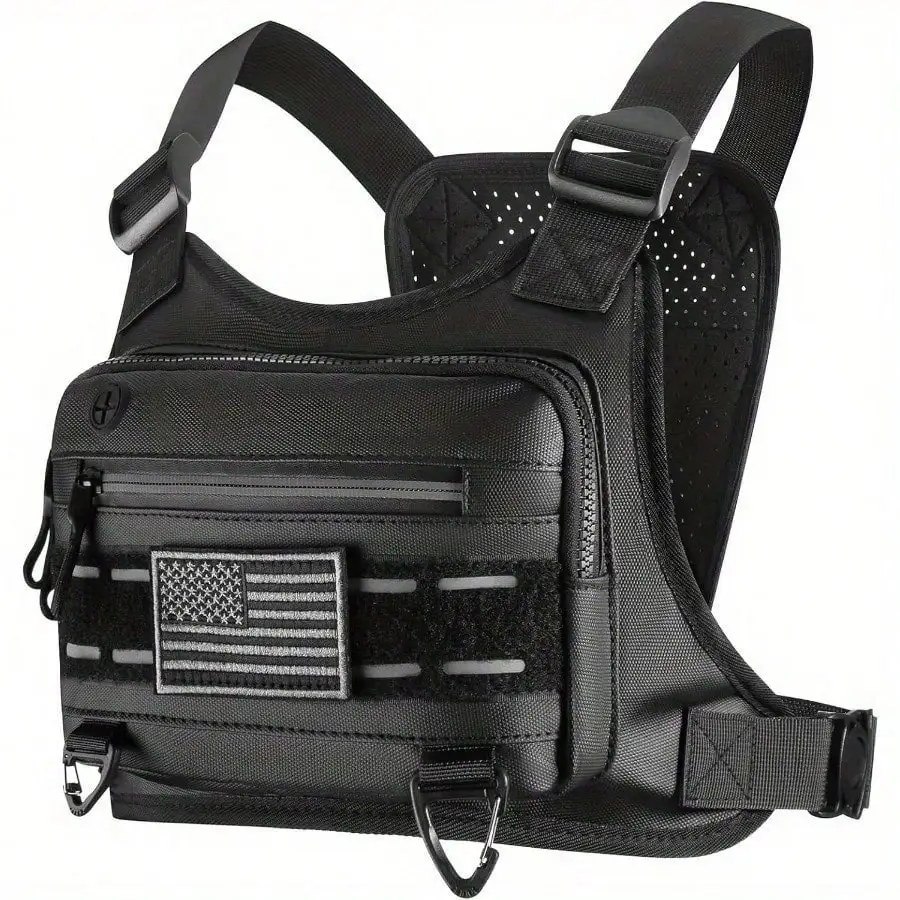 Men's Tactical Chest Bag | Lightweight & Adjustable EDC Running Chest Pack | Multi-Pocket Outdoor Vest For Running, Hiking, Cycling & Exercise | EVA Breathable Material | Unisex Sports Chest Pouch For Outdoor Activities