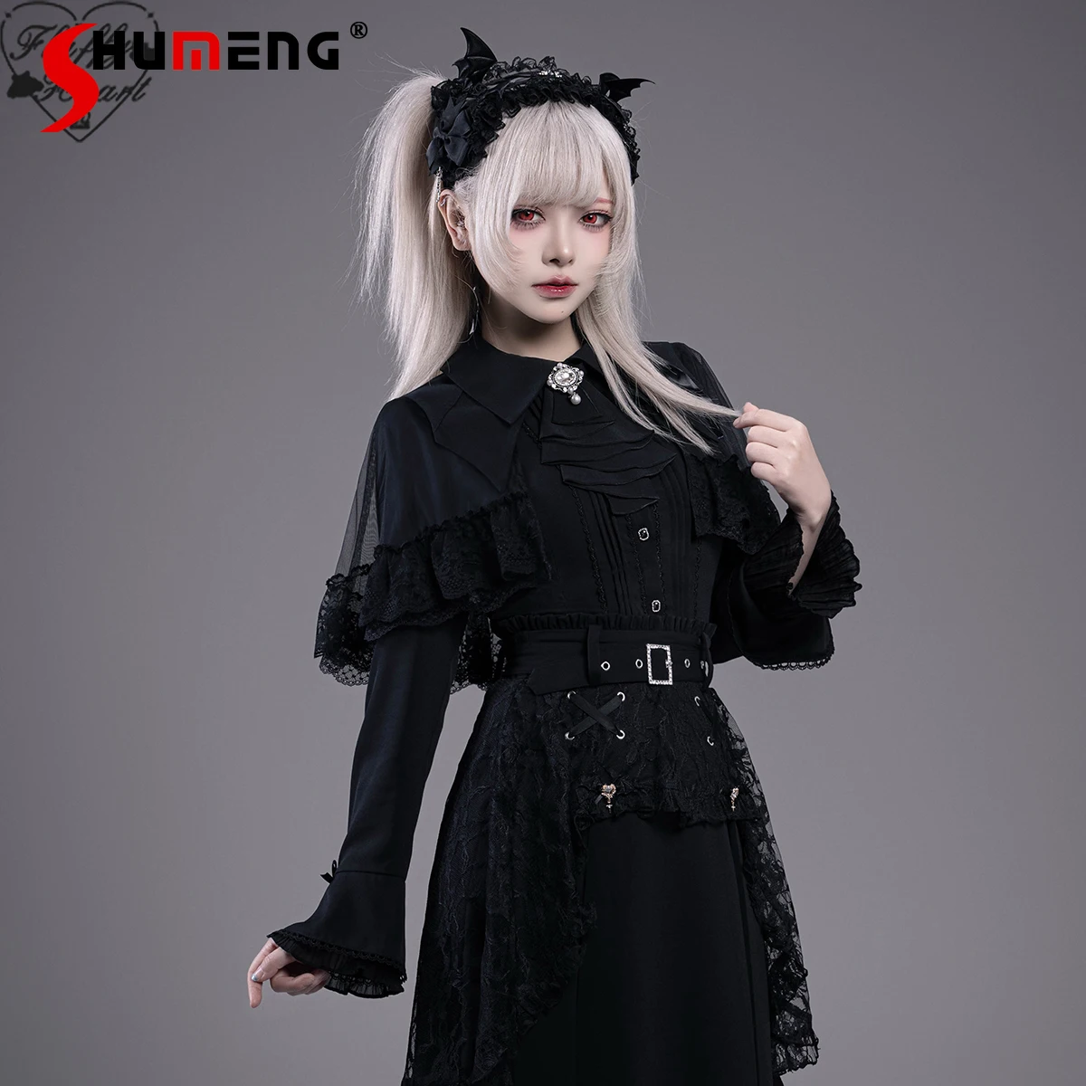 

Черная готическая рубашка с длинными рукавами Mine Mass-Produced, весна-осень 2023, элегантные блузки во французском стиле для девочек, топы в стиле ретро для женщин