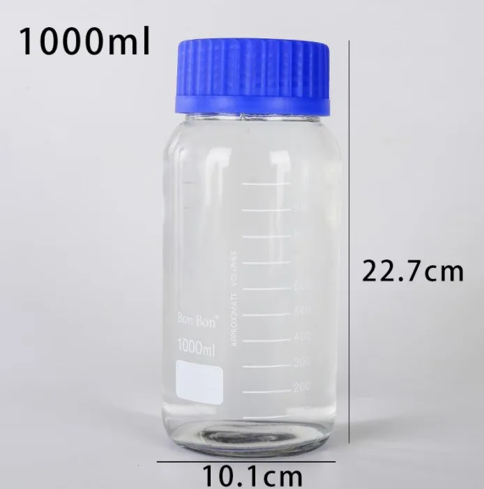 Laboratory Clear Chemical Bottle Boro3.3 250mL 500mL 1000mL Wide Mouth Jar Glass Reagent Bottle Media Bottle With Scale Mark