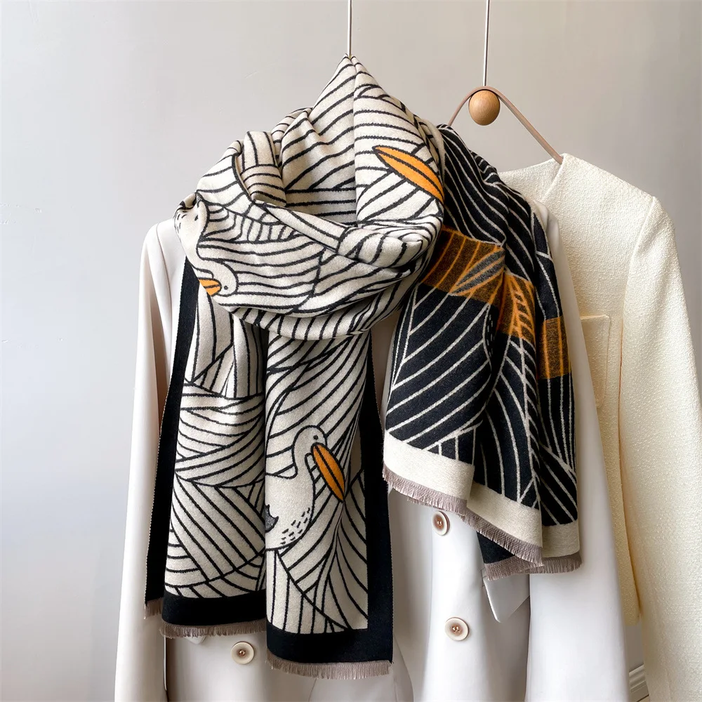 2022 Korean autumn  winter new cashmere imitation women's scarf diagonal stripe double-sided scarf thickened and warm with shawl