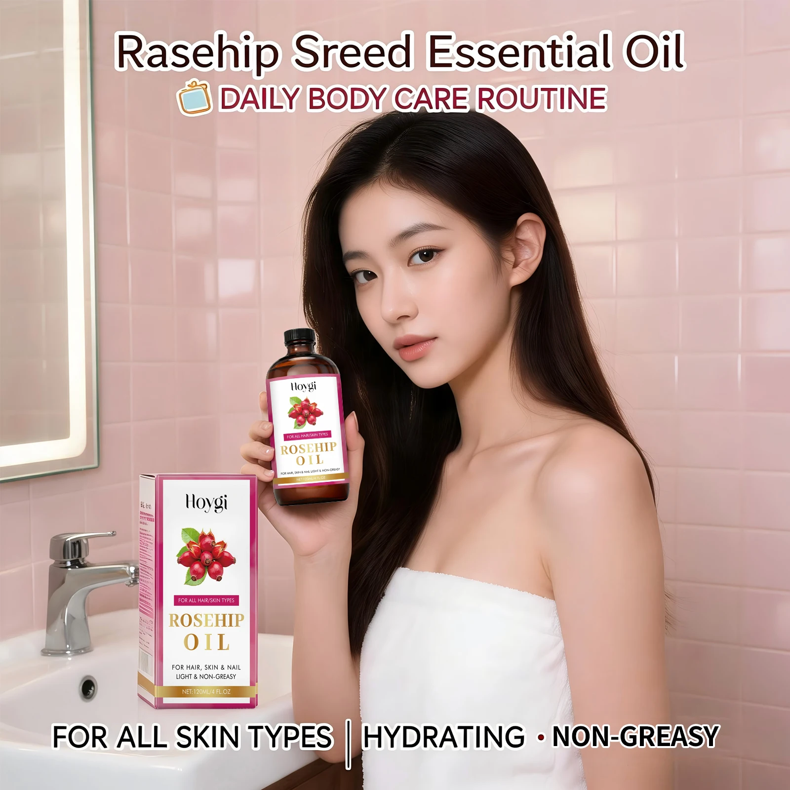 Rosehip Seed Soothing Essential Oil for Hair, Skin & Nail Rejuvenate Skin Hydrating & Repairing Hair Moisturizing Massage Oil view 5