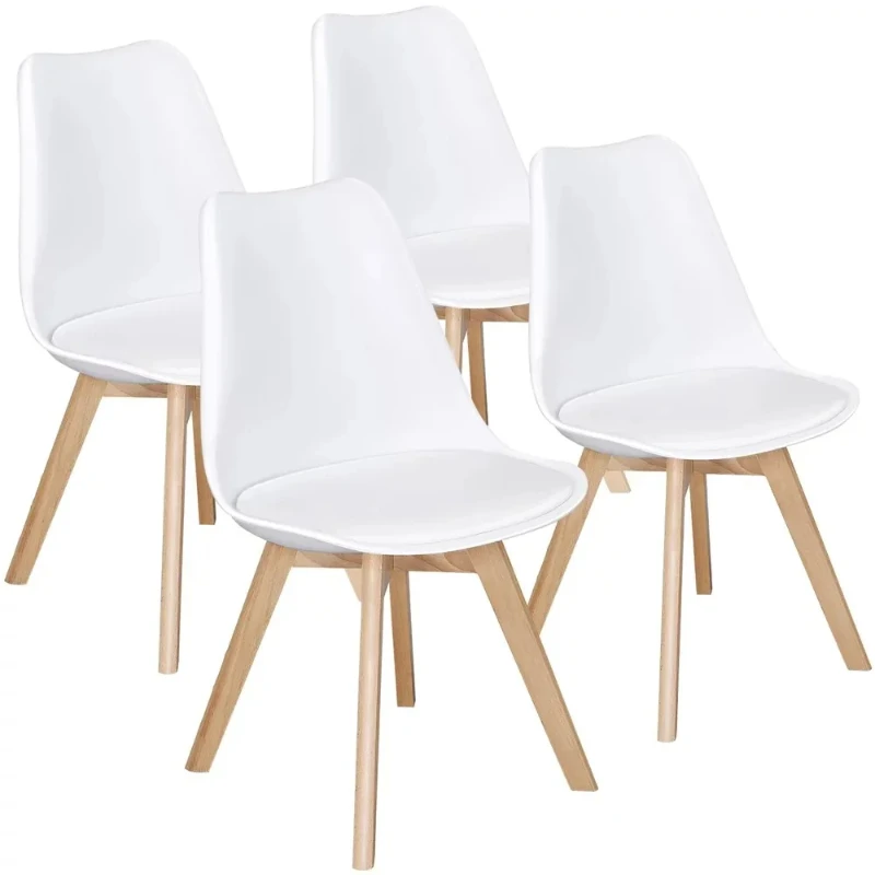 

Alden Design Modern Padded Dining Chairs with Wood Legs for Dining Room, Set of 4, White/Gray, Restaurant Chair