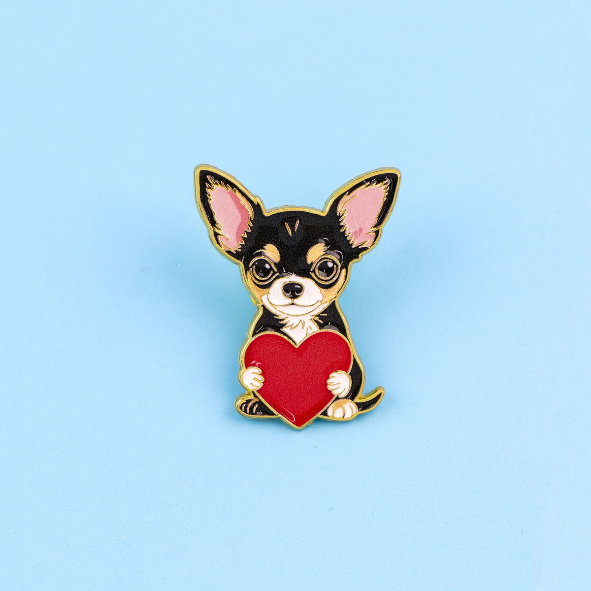 9 Stück Niedliche Chihuahua-Hunde mit Rotem Herz Emaille-Brosche Metall-Anstecknadel für Kleidung, Rucksack, Tier-Schmuck-Accessoires – Detail 4