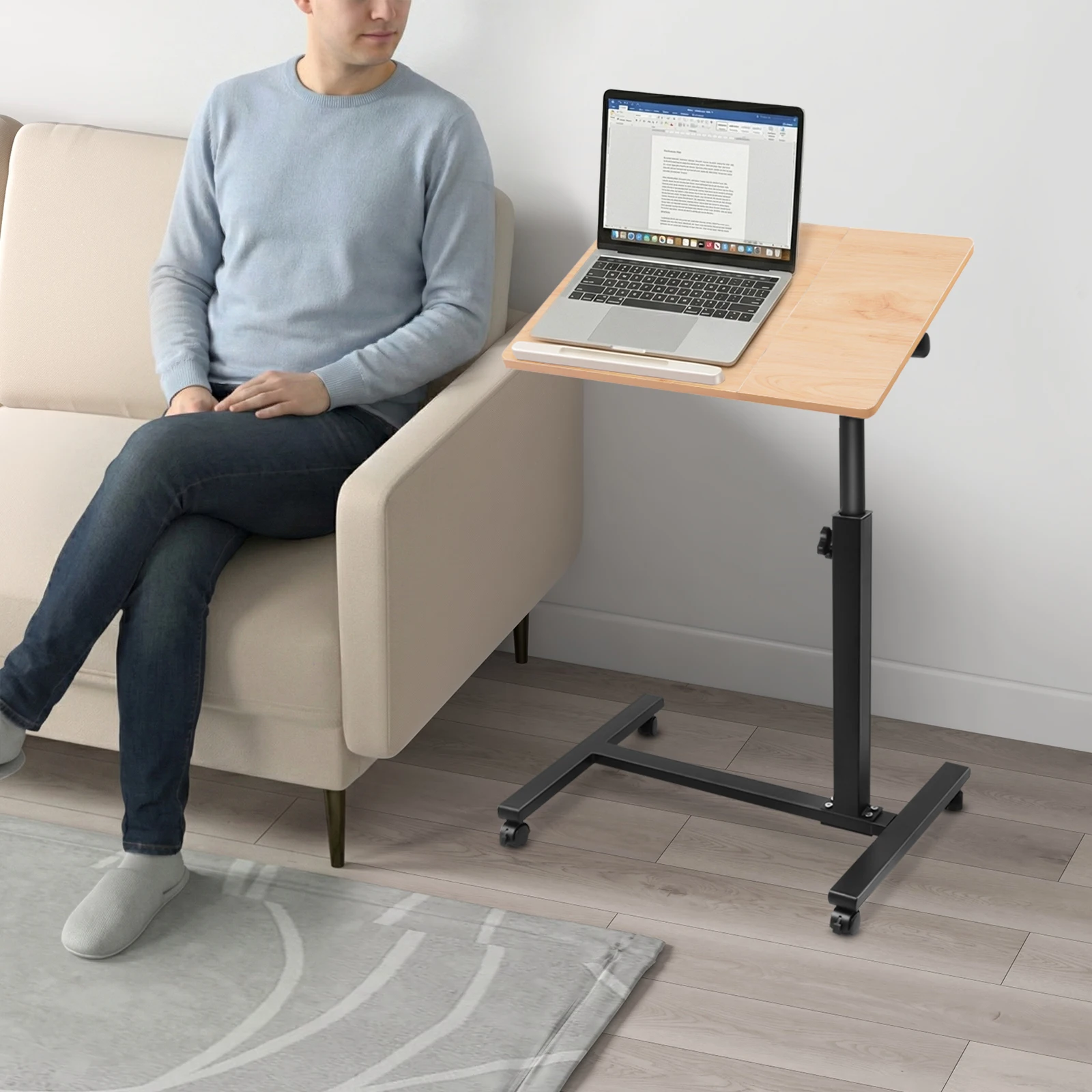Rolling Laptop Desk Adjustable Height Overbed Table Medical Tilt Top Mobile Laptop Computer Standing Desk for Home Office