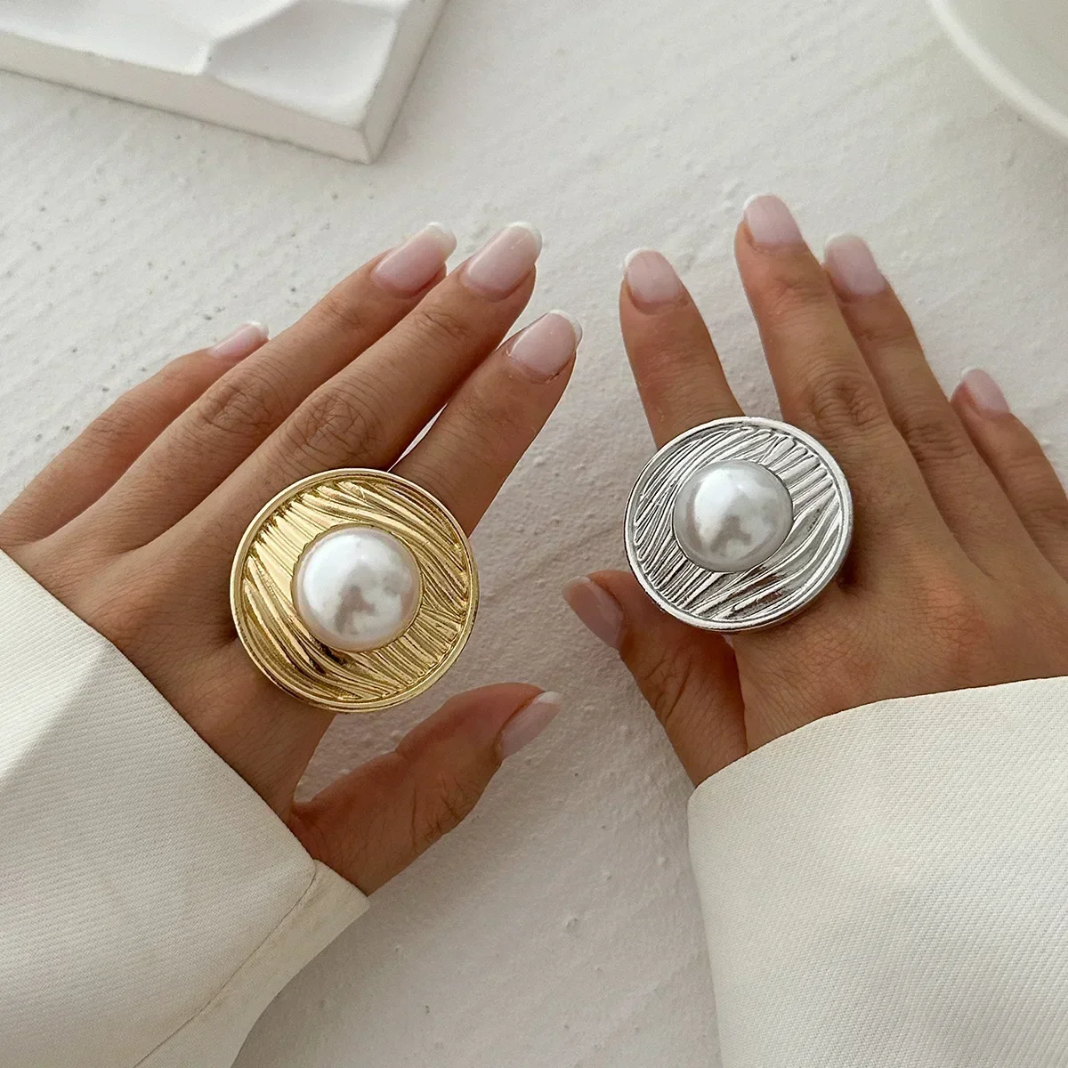 Silver color Creative Design Pearl Leaf Ring for Women Trend Irregular Metal Small Ball Open Finger Rings Couple Punk Jewelry image 5