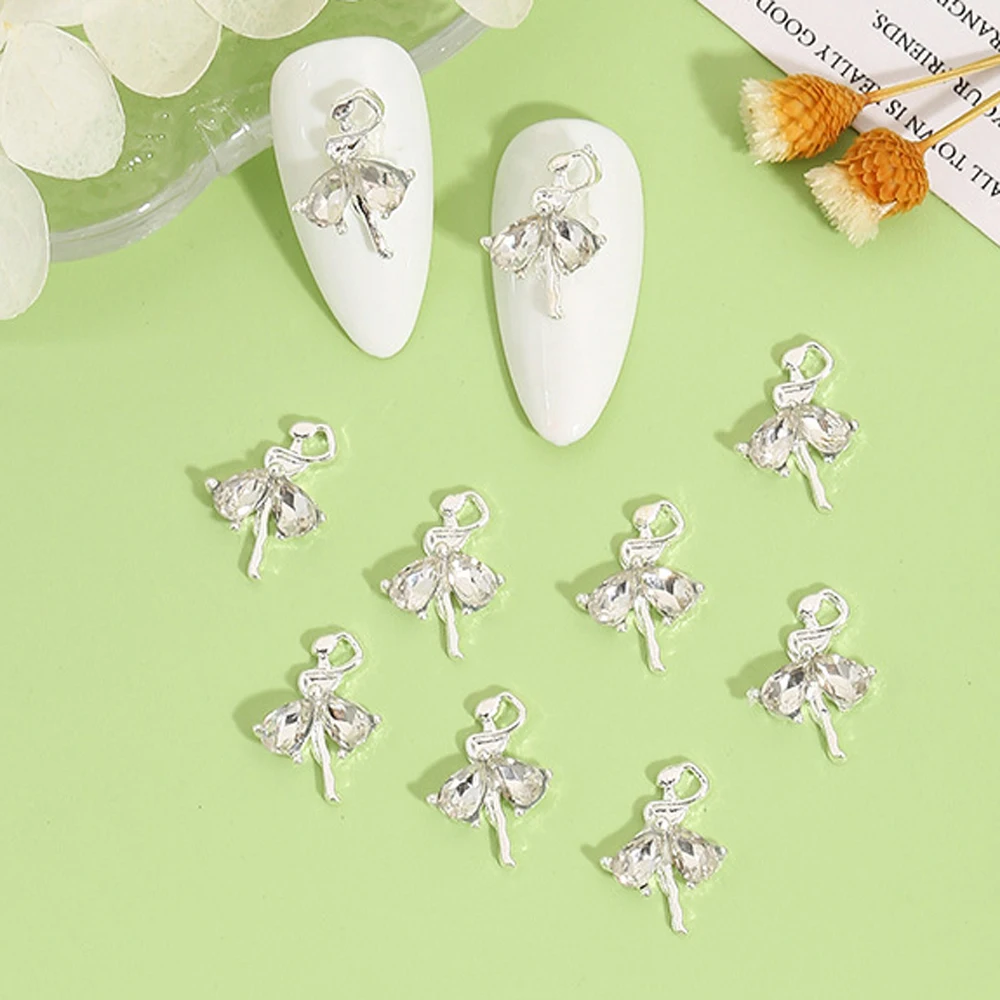 10Pcs Ballet Girl Styling Rhinestones Nail Art Charms 3D Alloy Elegant Girl Inlaid Diamond Nail Jewelry Luxury DIY Nail Parts