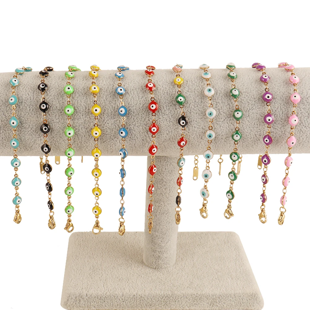 Bracelet en acier inoxydable 316L émail coloré bleu rouge mauvais œil pour femmes et hommes, Bracelets porte-bonheur yeux turcs, bijoux cadeaux