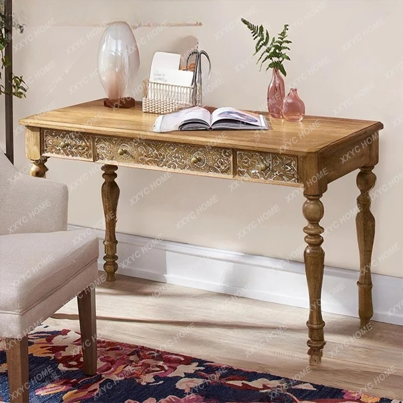 Solid wood retro desk and chair combination learning computer desk desk decoration customization