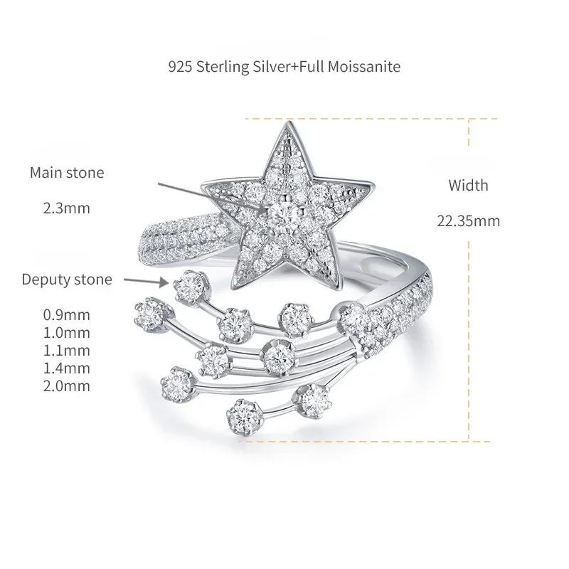 Iced D Color Moissanite Comet Engagement Ring 925 Sterling Silver Fine Jewelry White Gold Mosan Diamond Wedding Band Pass Tester