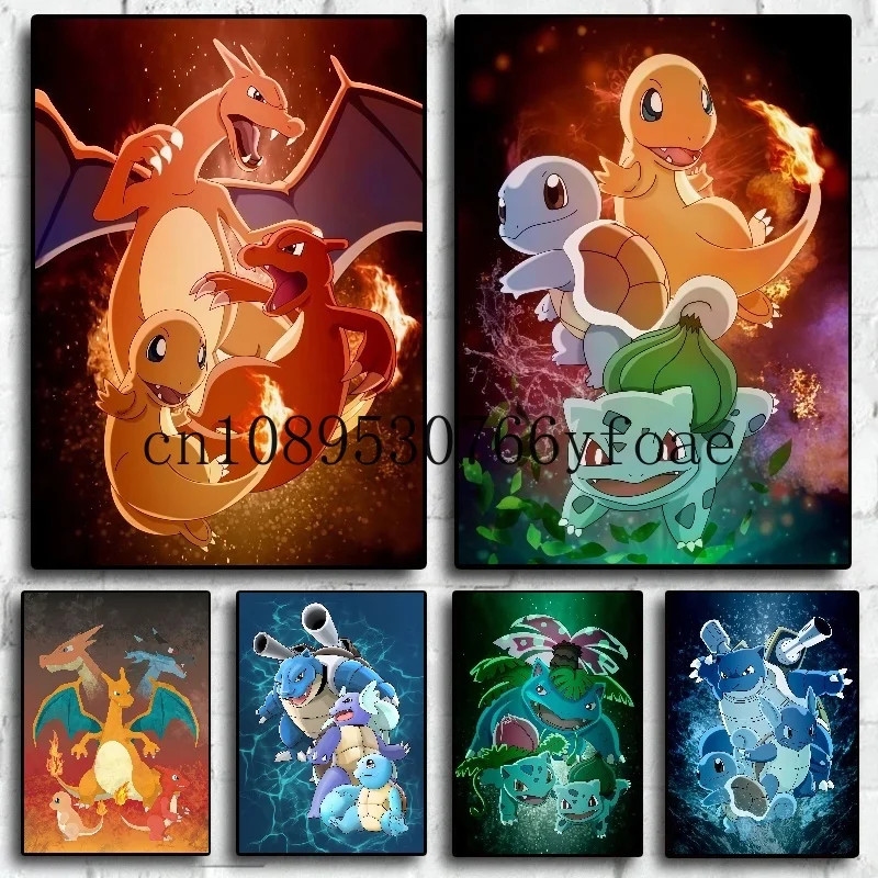 

Anime Pokemon Canvas Painting Bulbasaur Charmander Blastoise Poster Print Watercolor Wall Art Picture Home Decor Kids Gifts