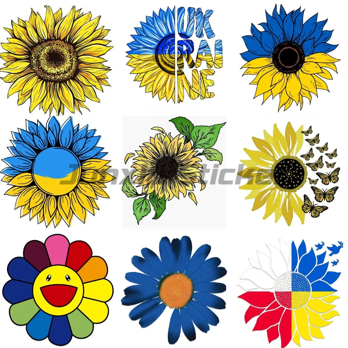 Pegatinas de girasol de bandera de Ucrania, flor, bandera americana, motocicleta, ventana, camión, portátil, libro, pared, coche, pegatina personalizable