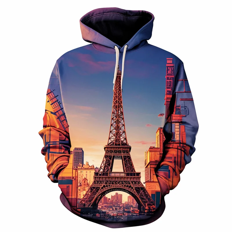 New Famous Eiffel Tour 3D Hoodies Men Women Oversized Fashion Hoodie Pullovers Hooded Sweatshirts Tracksuits Coats Kids Clothing