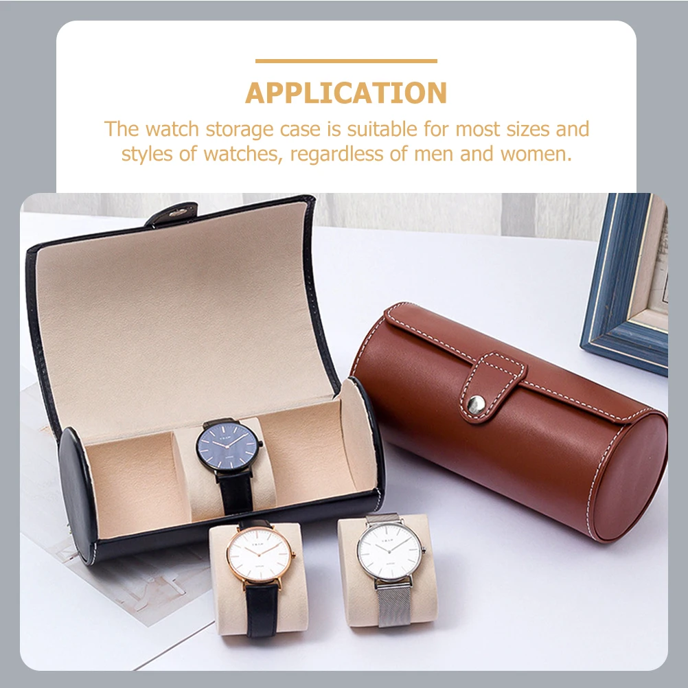 

Watch Storage Box Case Portable Travel PU Holder for Mens Cylinder Carrying Suitable Most Sizes Styles Watches Men Women Easy