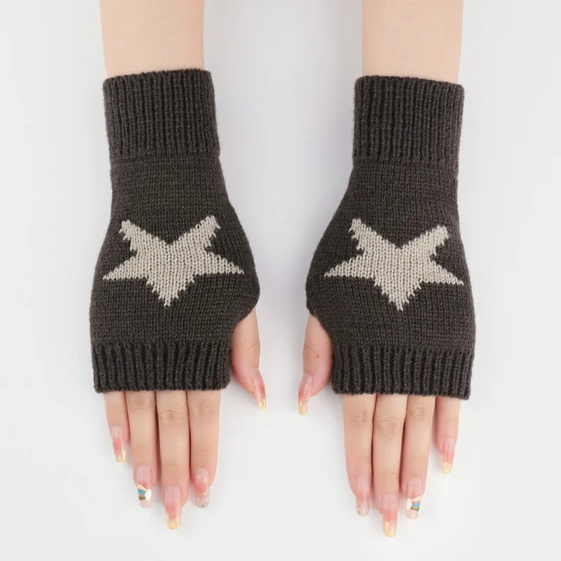 Stylish Knitted Gloves Half Finger Star Gloves Winter Warm Wool Pentagon Soft Hand Fingerless Emo Gloves Preppy Mittens