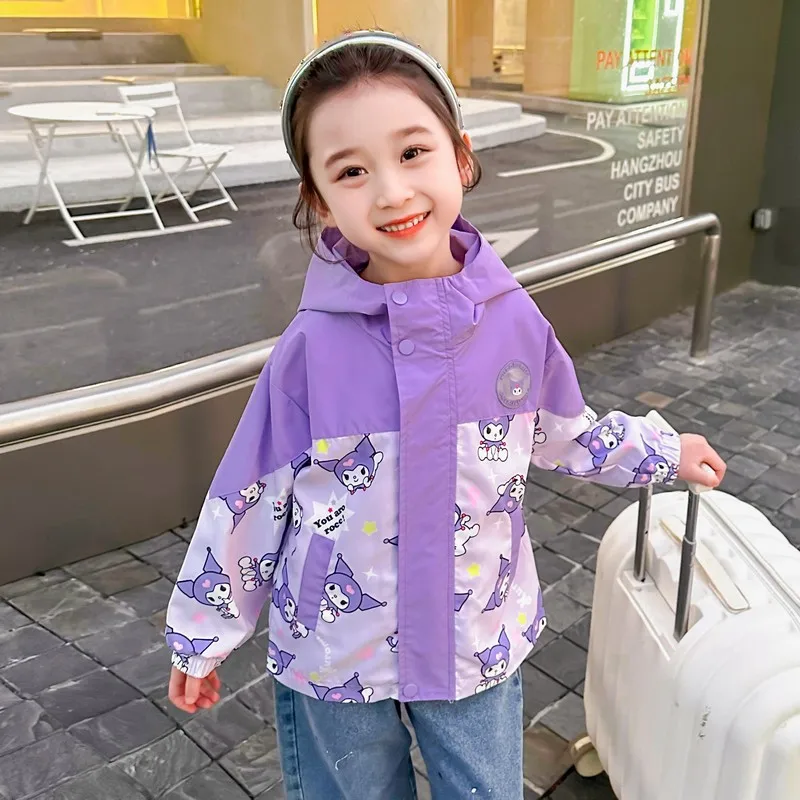 

2024 Kuromi Girls Coat Sanrio Kawaii Anime Autumn Cartoon Cute Princess Children Autumn Printed Coat Babys Jacket Gift for Kids