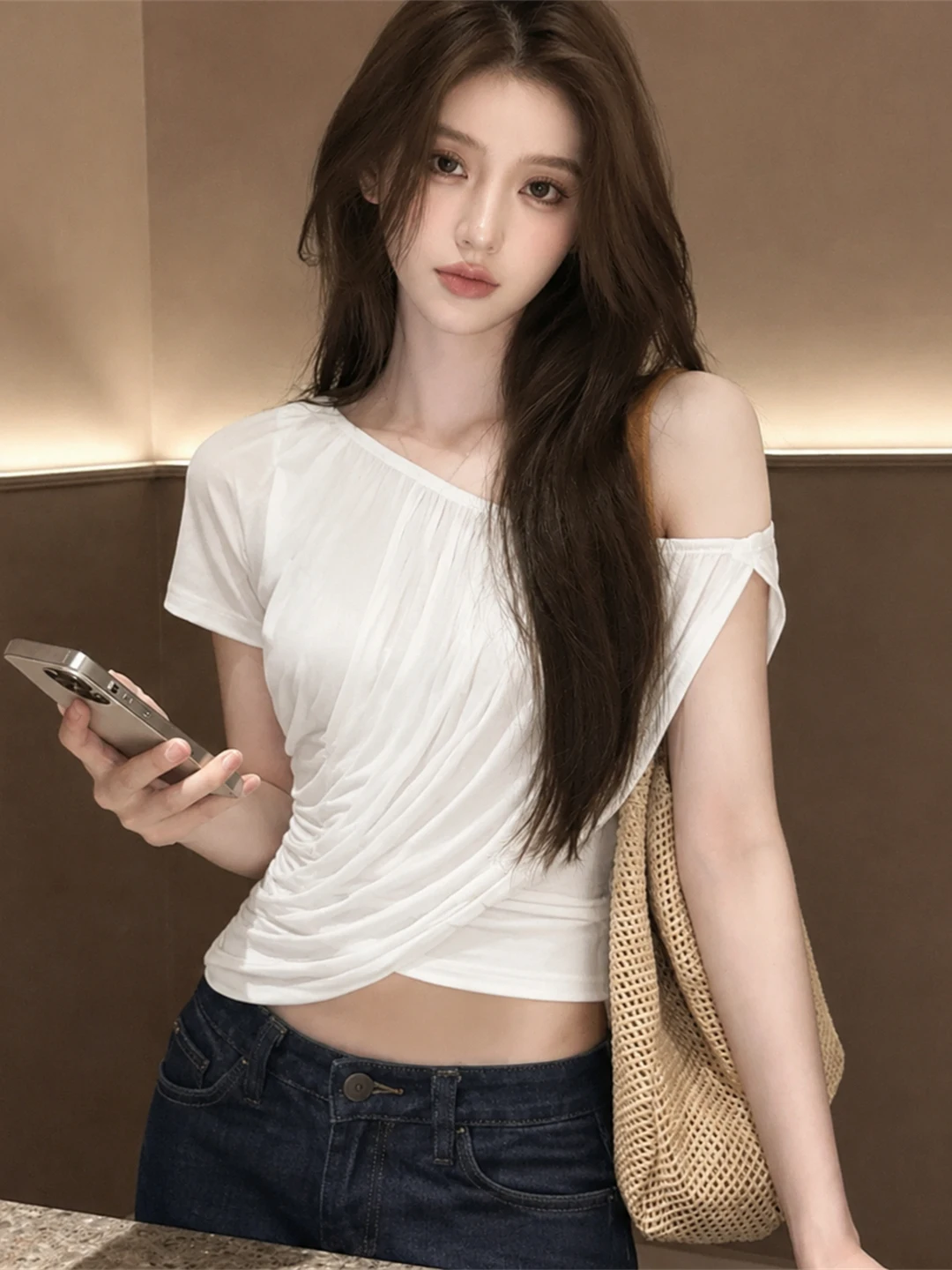 

Korean Style Slim Fit Shirt with Shoulder Draping Light Maturity Style Versatile Fashionable Summer Top for Young Women