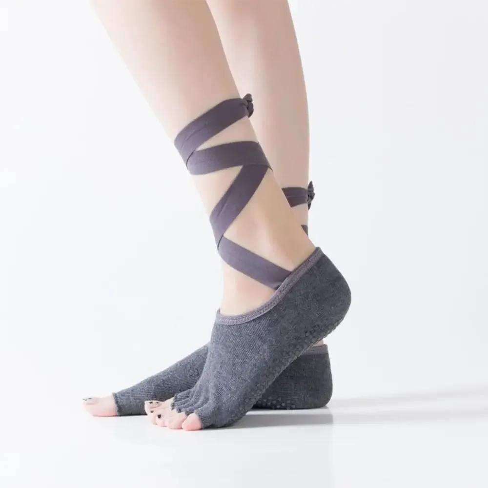 

Quality Lace-Up Yoga Socks Anti-Slip Cotton Pilates Socks Elasticity Breathable Sports Socks Women